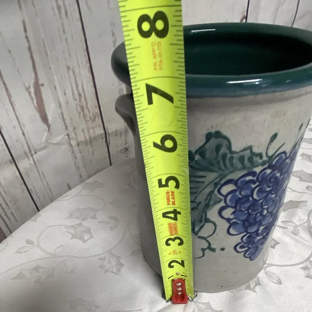 Vintage West Germany Stoneware Crock – Grape & Leaf Design – 9” – Western Stonew